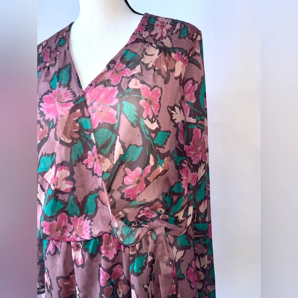 Free People Flume Printed Asymmetrical Floral Sheer Wrap‎  Tunic Medium